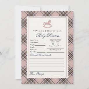 Pink Plaid Classic Rocking Horse Baby Advice Card