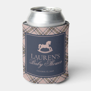 Pink Plaid Classic Rocking Horse Baby Shower Favor Can Cooler