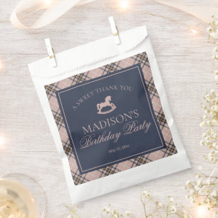 Pink Plaid Classic Rocking Horse Birthday Dessert Favour Bag