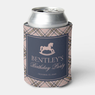 Pink Plaid Classic Rocking Horse Birthday Favour Can Cooler