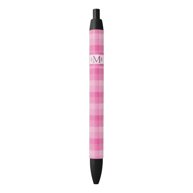 Pink Plaid Custom Monogram Initials  Black Ink Pen (Front Vertical)