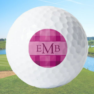 Pink Plaid Custom Monogram Initials Ladies Golf Balls
