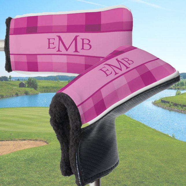 Pink Plaid Custom Monogram Initials Ladies Golf Head Cover (Creator Uploaded)