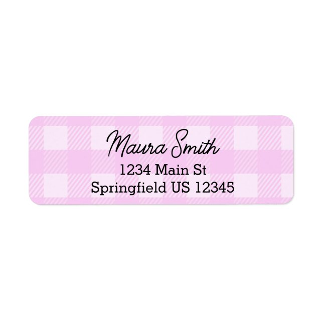 Pink Plaid cute return address Label (Front)