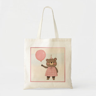 Pink Plaid Dress Bear with Bow and Hat Tote Bag