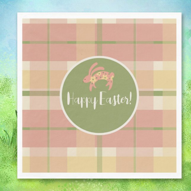 Pink Plaid Easter Paper Napkin (Creator Uploaded)