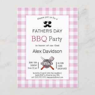 Pink Plaid Father's Day BBQ Party Postcard