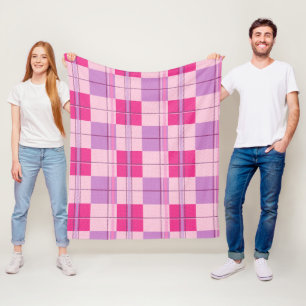 Pink Plaid Fleece Blanket Soft Purple Tartan Throw