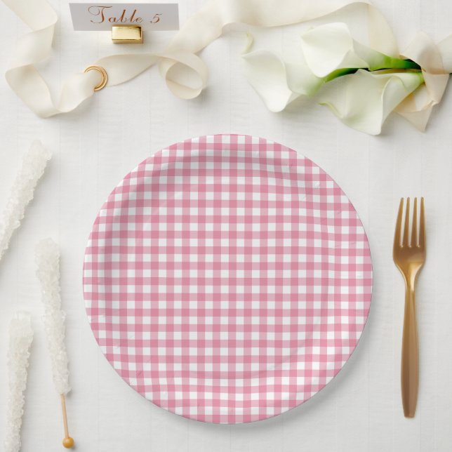 Pink Plaid Gingham Baby Shower Paper Plate (Wedding)