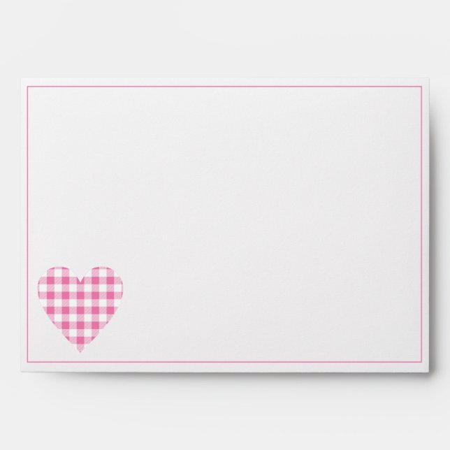 Pink Plaid Gingham Check Heart  Envelope (Front)