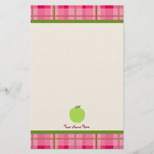 Pink Plaid & Green Apple Personalised Teacher Stationery