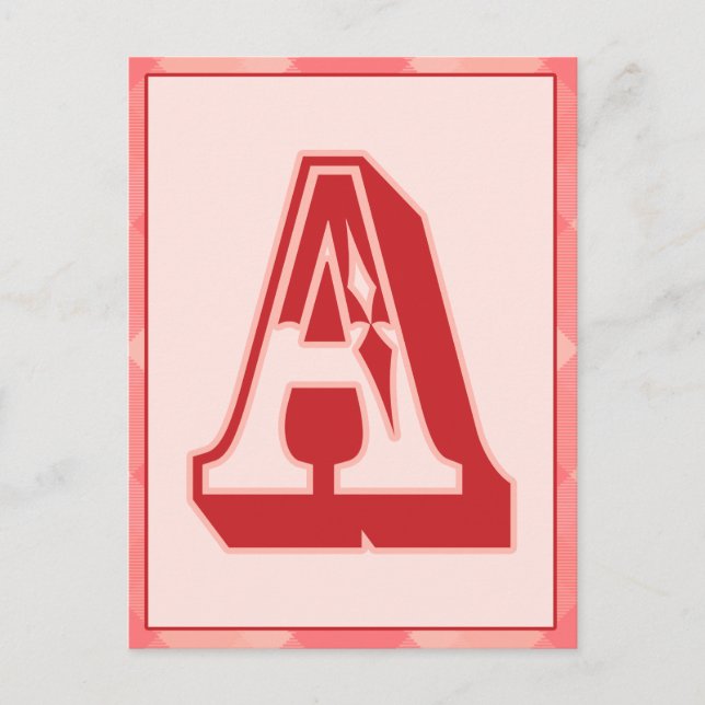 Pink Plaid Letter "A" Typography Banner Card (Front)