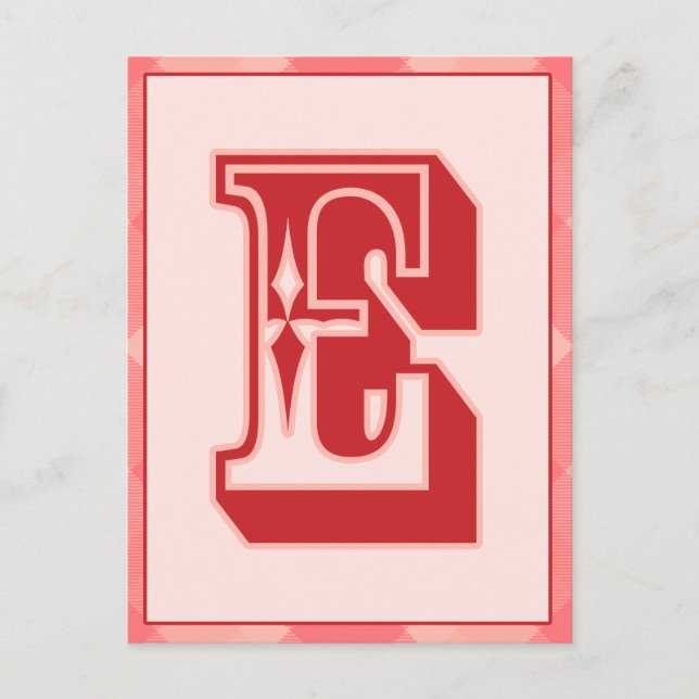 Pink Plaid Letter "E" Typography Banner Card (Front)