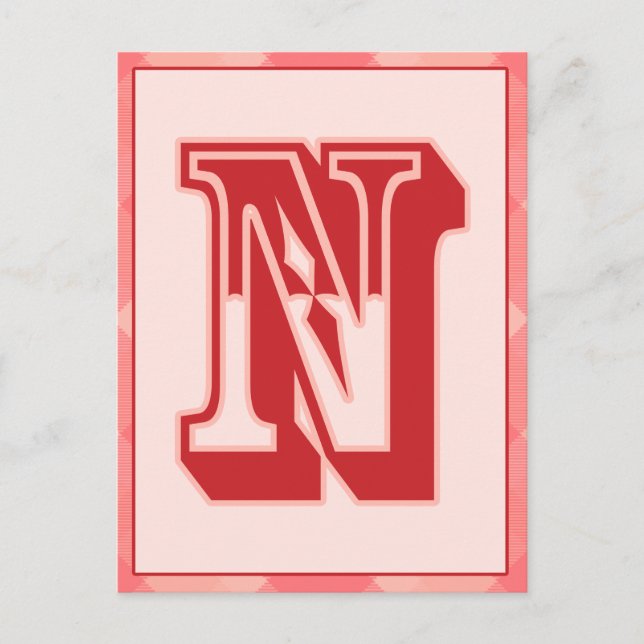 Pink Plaid Letter "N" Typography Banner Card (Front)