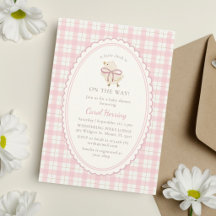 Pink Plaid, Little Chick Girl, Baby Shower Invitat
