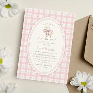 Pink Plaid, Little Chick Girl, Baby Shower Invitat Invitation