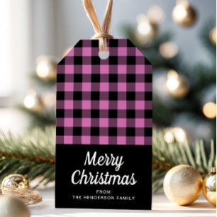 Pink Plaid Merry Christmas Gift Tags