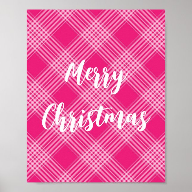 Pink Plaid Merry Christmas Poster (Front)