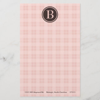 Pink Plaid Monogram Stationary Stationery