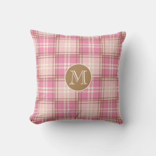 Pink Plaid Monogrammed Throw Pillow