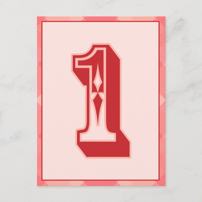 Pink Plaid Number "1" Typography Banner Card (Front)