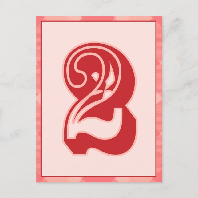 Pink Plaid Number "2" Typography Banner Card (Front)
