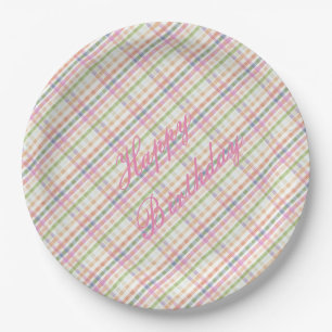 Pink Plaid Paper Birthday Plates