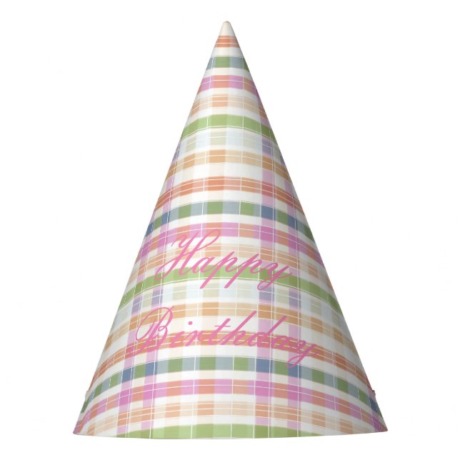 Pink Plaid Paper Party Hat (Front)