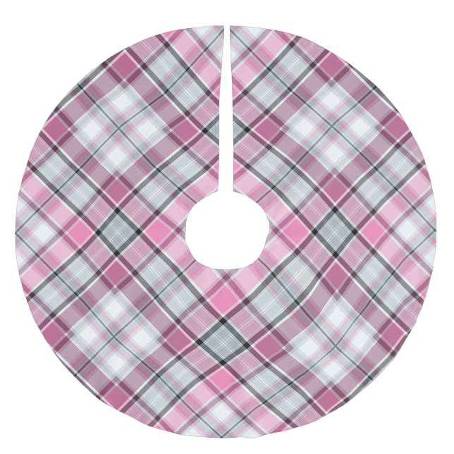 Pink Plaid Pattern Chic Brushed Polyester Tree Skirt (Front)