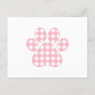 Pink Plaid Paw Print  Holiday Postcard