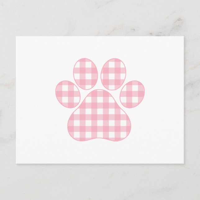 Pink Plaid Paw Print  Holiday Postcard (Front)