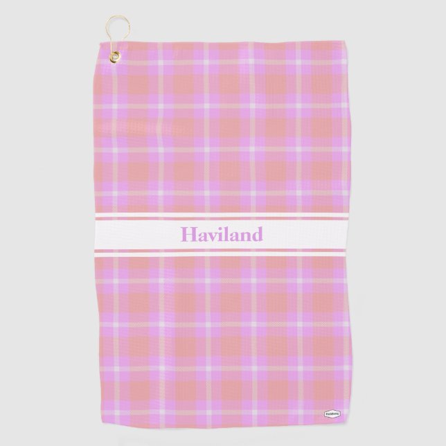 Pink Plaid Personalised Golf Towel HAMbWG (Front)