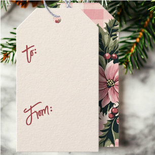 Pink Plaid Poinsettia To and From Christmas Gift Tags