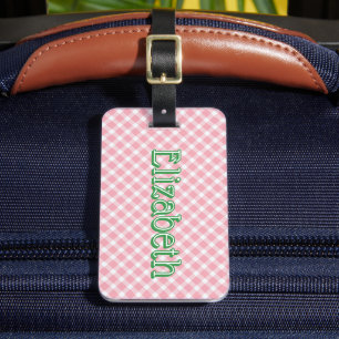 Pink Plaid Preppy Girl Personalised School Bag Luggage Tag