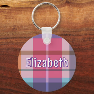 Pink Plaid Preppy Girl Personalised School Bag Tag Key Ring