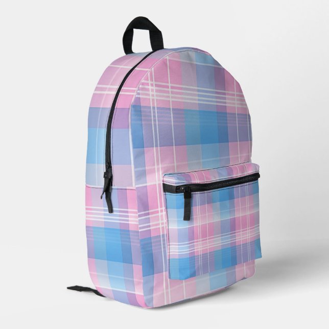 Pink Plaid Printed Backpack (Back Corner Left)