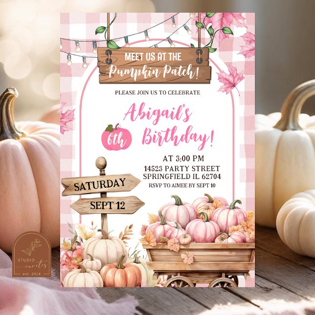 pink plaid pumpkin patch birthday  invitation (Creator Uploaded)