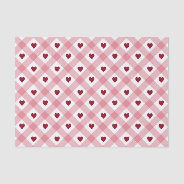 Pink Plaid Red Hearts  Tissue Paper (Front)