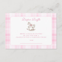 Pink Plaid Rocking Horse Baby Showe Diapper Raffle