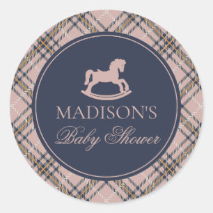 Pink Plaid Rocking Horse Baby Shower Envelope Seal