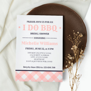 Pink Plaid   Rustic I DO BBQ Bridal Shower Invitation