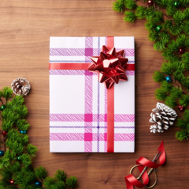 Pink Plaid Simple Modern Christmas  Wrapping Paper (Holiday Gift)
