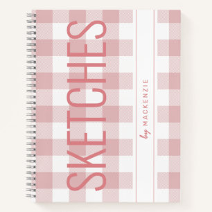 Pink Plaid Sketch Book Personalised Name