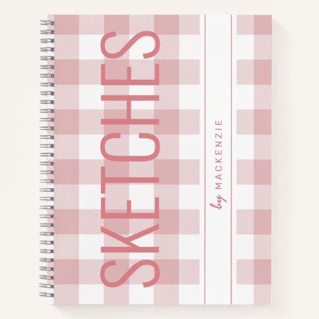 Pink Plaid Sketch Book Personalised Name (Front)