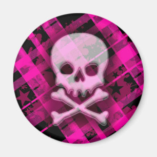 Pink Plaid Skull Magnet