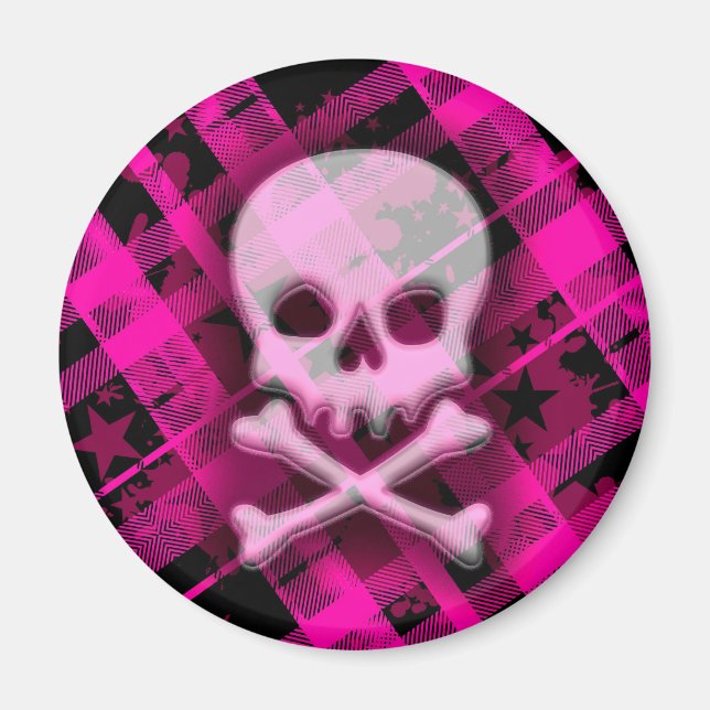 Pink Plaid Skull Magnet (Front)