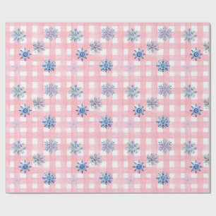 Pink Plaid Snowflake Wrapping Paper