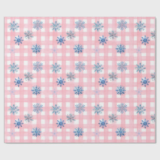 Pink Plaid Snowflake Wrapping Paper