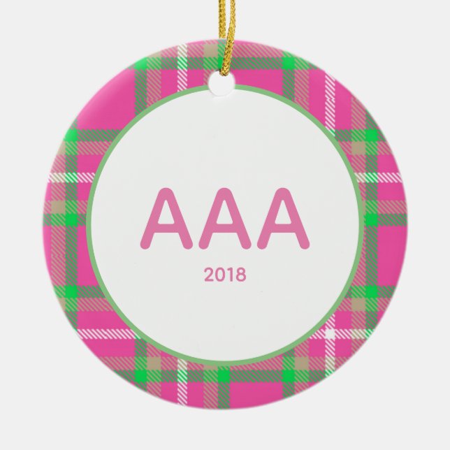 Pink Plaid Sorority Ceramic Ornament (Front)