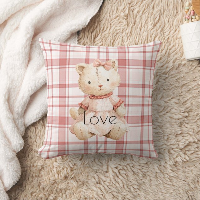 Pink Plaid Stripes Cat Cushion (Blanket)